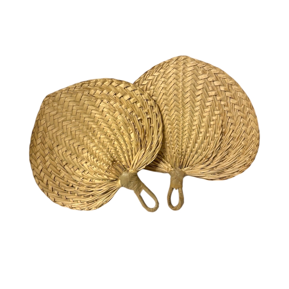 Tan Woven Hand Fans with Leaf-Like Shape